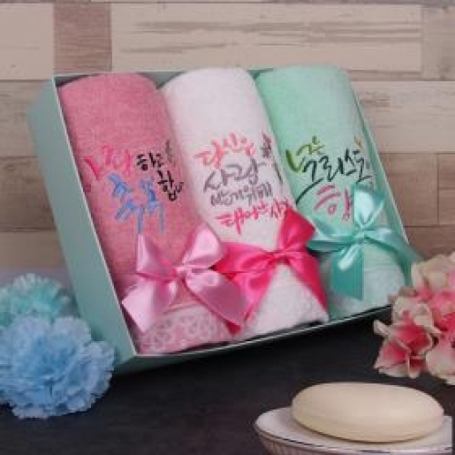 송월 이니셜 말씀타올 3p-핑크+화이트+민트(사//당/너)